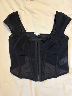 Garage Black Mesh Corset-Style Crop Top
